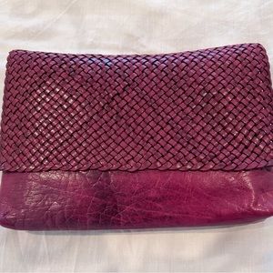 NWOT Motif56 Genuine Braided Leather Burgundy Clutch Made In Morocco